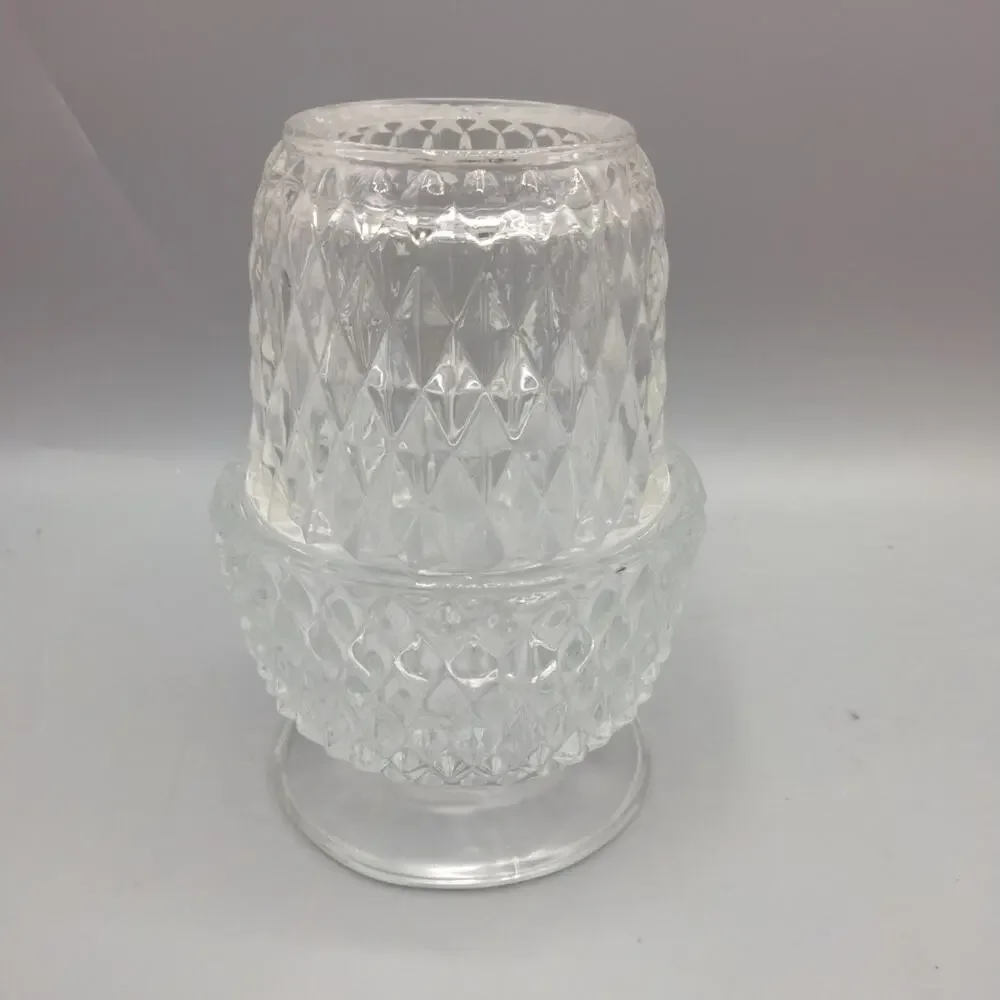 Fairy Lamp Clear Glass Diamond Point Candle Holder 5 1/2 Inch Vintage Indiana